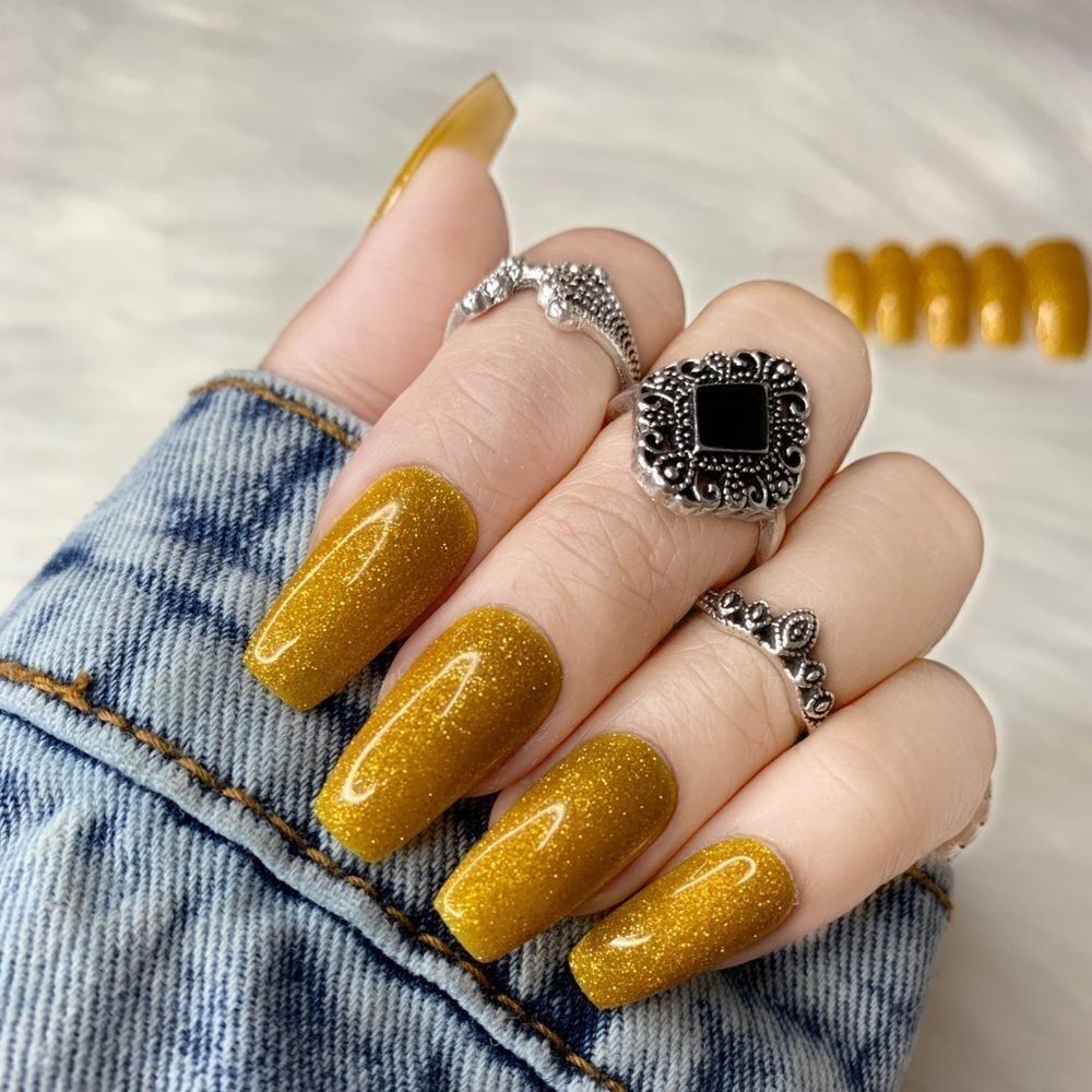 Golden Yellow Custom Press On Nails | High Quality Nails | Handmade